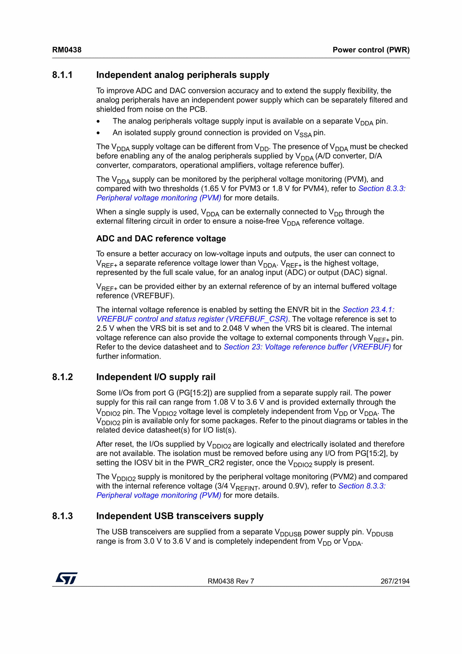 PWR CR2 IOSV bit: breaks VDDIO2 isolation after reset (reference manual, p. 267).